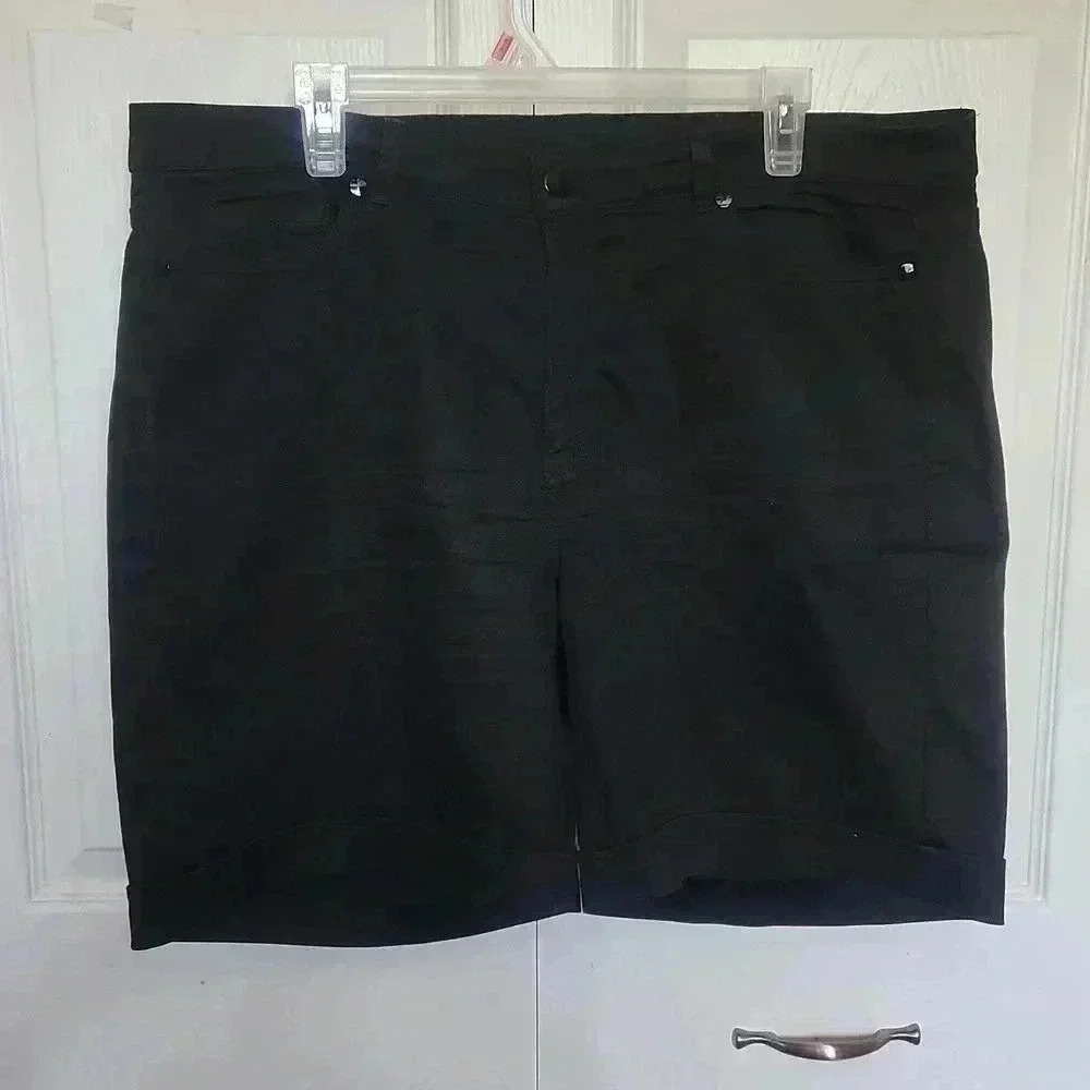 Addition Elle Women's Jet  Black Polyester/Cotton Shorts -Size 16
